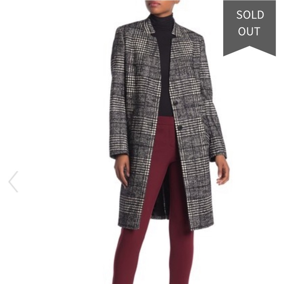 NWT HUGO BOSS MAGRETE PLAID WOOL BLEND COAT